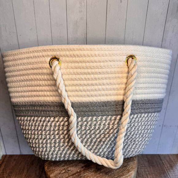 Neutral Woven Handbag Purse Shoulder Bag Beach Bag Neutral Tones NEW - Picture 1 of 4